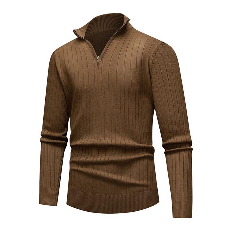Осенне-зимний мужской свитер с воротником-стойкой, однотонный вязаный свитер с застежкой-молнией на половину длины, повседневный мужской свитер
