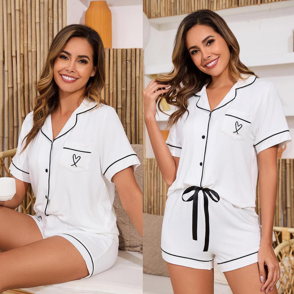 Женские пижамы, рубашка и шорты, комплект из 2 предметов, вискозные спальные костюмы, летняя домашняя повседневная одежда, удобная ночная рубашка для сна и отдыха