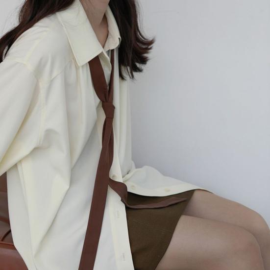 Женская рубашка однотонная с длинным рукавом и лацканами, повседневная рубашка свободного кроя для офиса и вечеринок, повседневная одежда