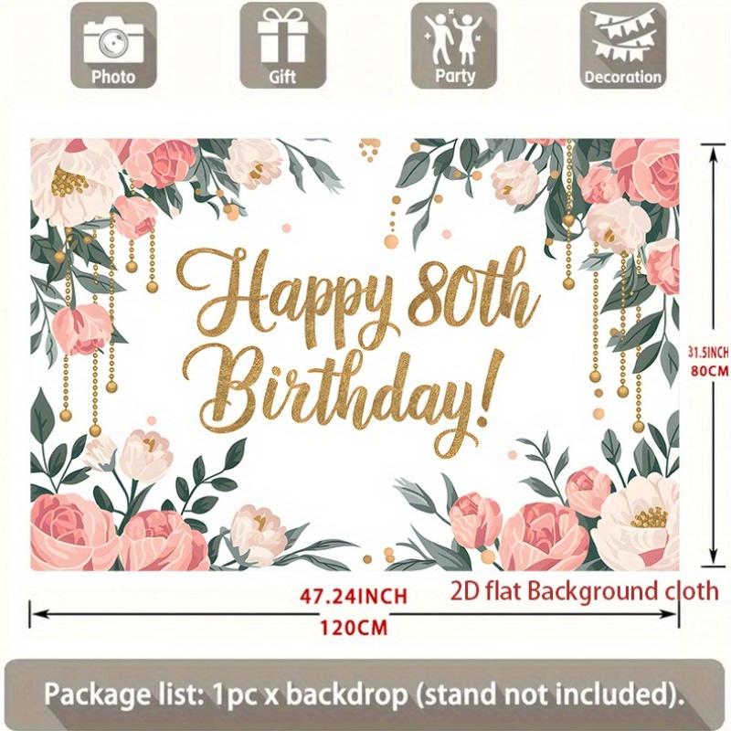 1pc Birthday & Valentine 80th Romantic Hanging Banner Pink Golden Polyester