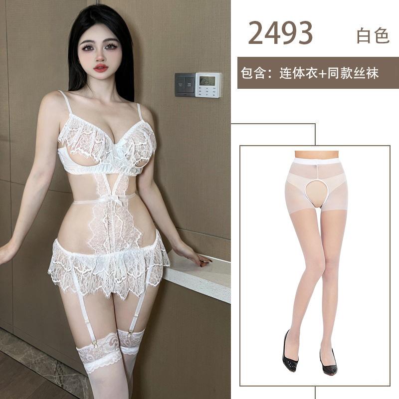 Sexy Lace Perspective Erotic Underwear Temptation Hollowed-out Suspenders Small Breasts Show Large Open Gear Free