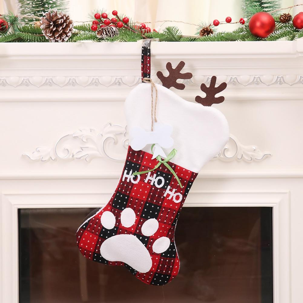 Pet Dog Christmas Stockings Christmas Tree Hanging Decorations Large Bone Shape Pets Stockings For Dogs Gift Bag Holiday Decor