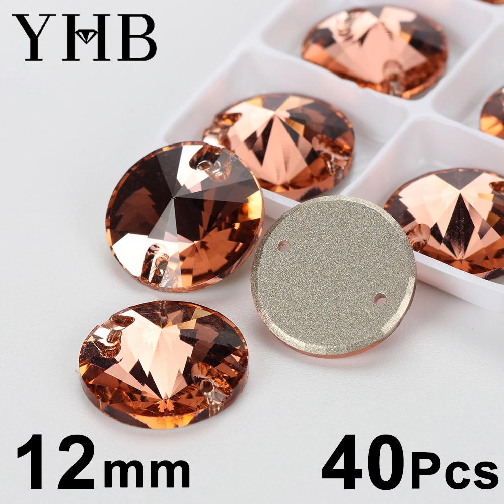 YHB T362 Light Peach Galactic Lemon Drop Glass Crystal AB Sewing Stones Flatback Sew on Rhinestones for Garment Clothes Bags