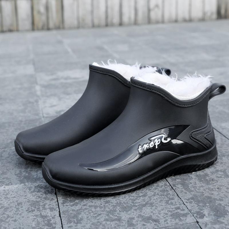 Новые дождевые ботинки мужские легкие водонепроницаемые ботинки на плоской подошве короткие водонепроницаемые сапоги износостойкие кухонные нескользящие рабочие резиновые сапоги мужские дождевые ботинки