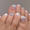 24Pcs/Set Quick Nails Blue And White French Toenails False Nials Sticker Wearable Waterproof Manicure Finished Nails