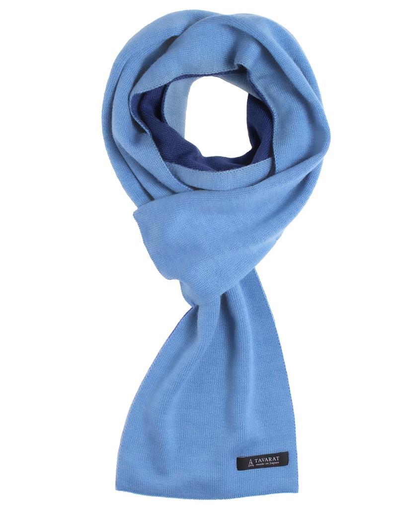 TAVARAT Men's 3-Second Muffler, Made in Japan, Long, Solid Color, Compact (Light Blue)