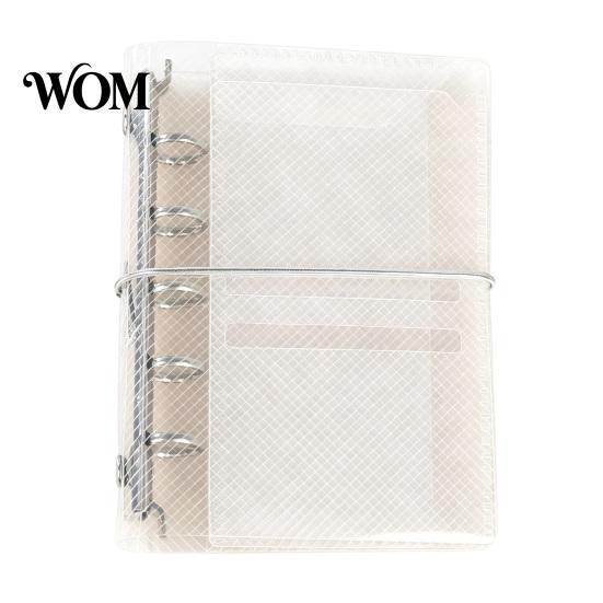 School Trifold Binder A6 A7 M5 Binder, 5/6-Rings Transparent Refillable Loose Leaf Pocket Folder, Planner Budget Notebook Cover for School,