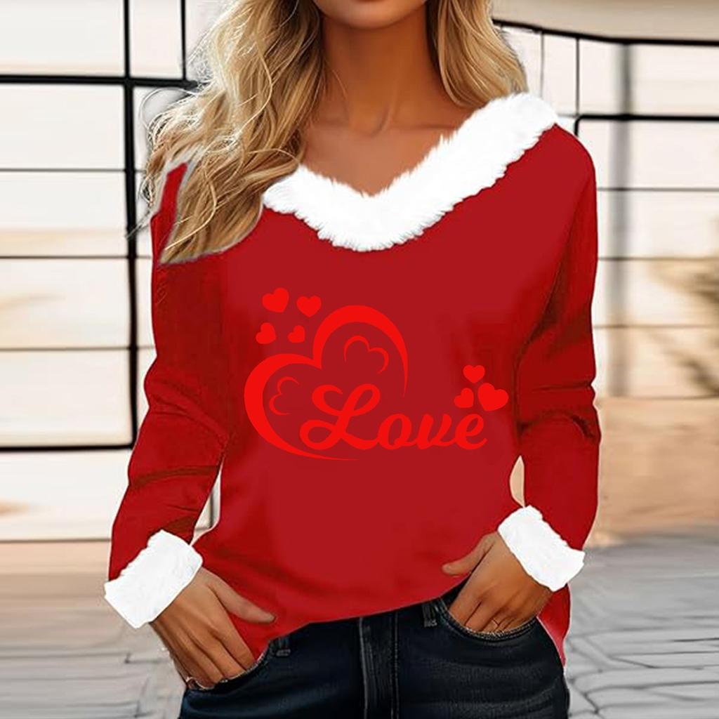 Женская футболка с принтом ко Дню святого Валентина, рубашка с длинными рукавами, шерстяной воротник, топ с V-образным вырезом и надписью «Любитель вечеринок»