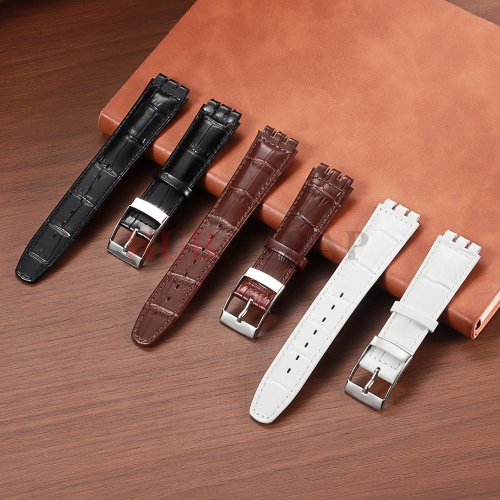 17 мм 19 мм для часов SWATCH Ремешок для часов из натуральной коровьей кожи Браслет для мужчин Женщин Водонепроницаемый Спортивный Запасные Аксессуары для часов