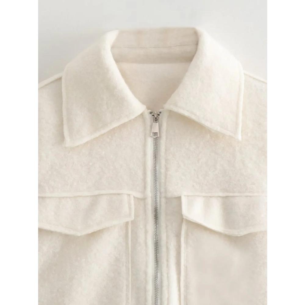 Autumn New Product Women's Fashion and Casual Versatile Polo Collar Long Sleeve Zipper Short Jacket Coat