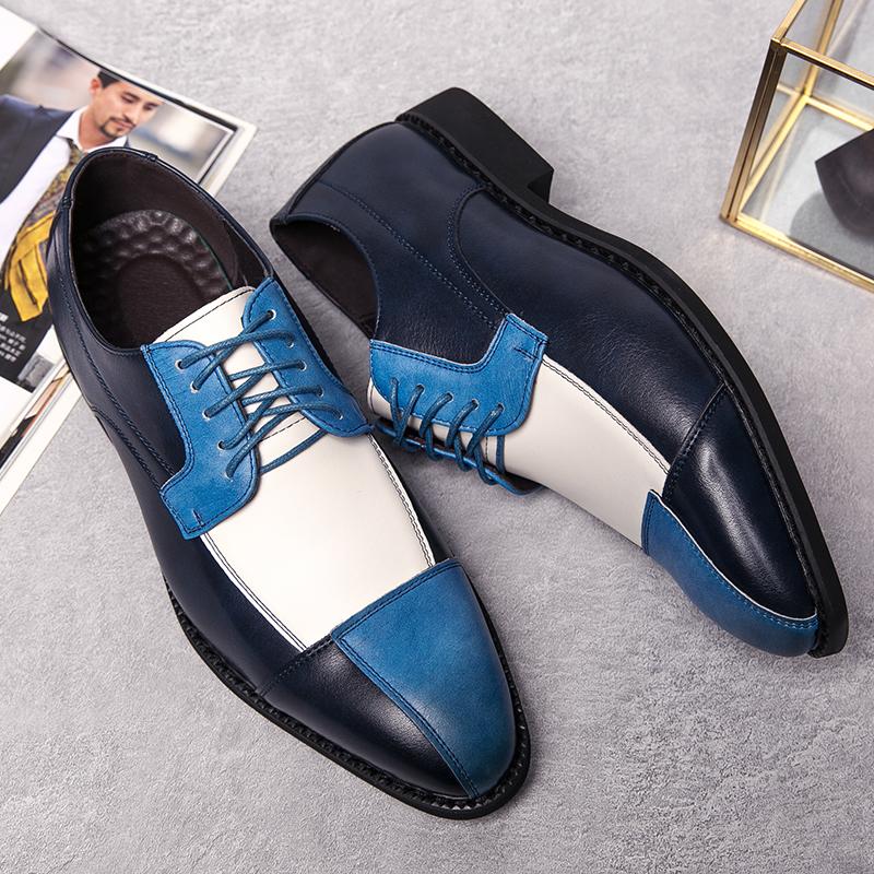 Fashion Men Hot Selling Fashion Dress Shoes PU Spliced Lace Up Business Office Derby Shoes British Social Shoes Size 38-48 Men Shoes