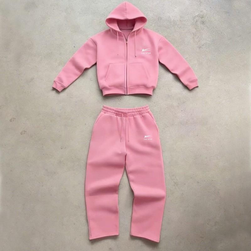 2026 Unisex Fashion Casual Tracksuit Fleece Hooded Pullover Printed Wide Leg Pants Set
