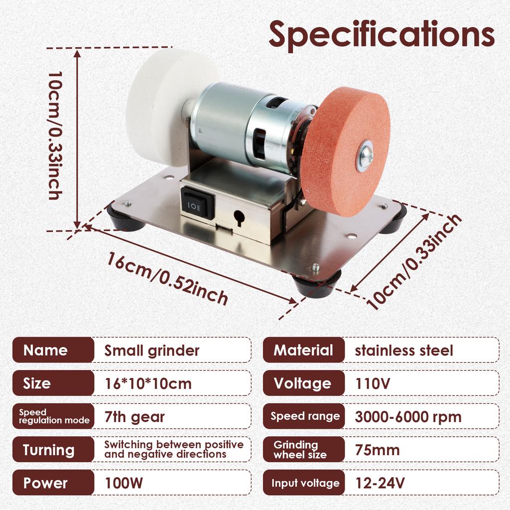 100 Вт Мини-электрический ленточно-шлифовальный станок Двойная шлифовальная машина 7 скоростей Регулируемая самодельная полировка шлифовальный стол шлифование низкий уровень шума