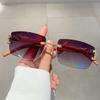 Rimless Rectangle Sun Glasses Fashion Vintage Gradient Ocean Lenses Women Sunglasses Trendy Luxury Brand Design Shades