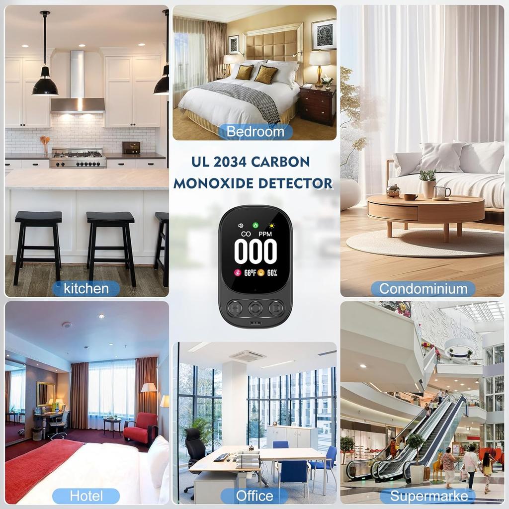 Детекторы угарного газа Втыкаются в розетку, 3-в-1 Детектор CO с датчиком температуры/влажности Портативная дорожная сигнализация угарного газа с сигнализацией 85 дБ