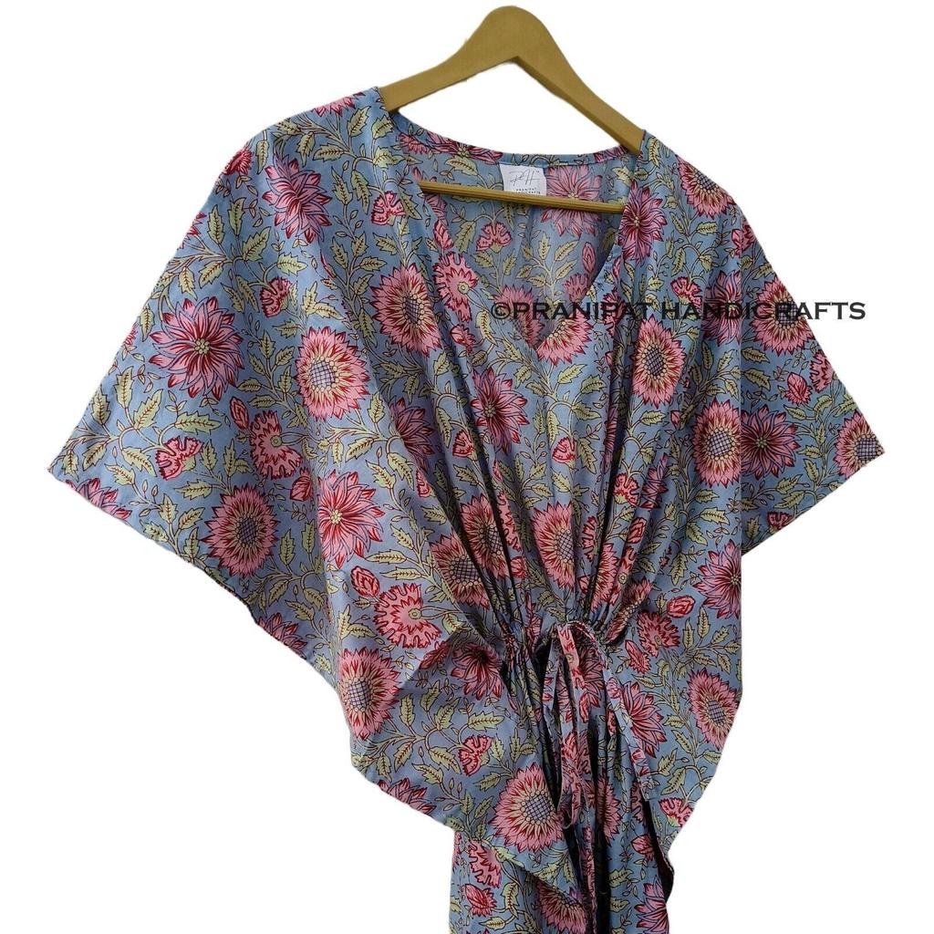 Серое хлопковое женское платье макси в стиле хиппи с индийским цветочным принтом, пляжное платье-кафтан CKFTN-SCRN-FULL-BUYIT-158