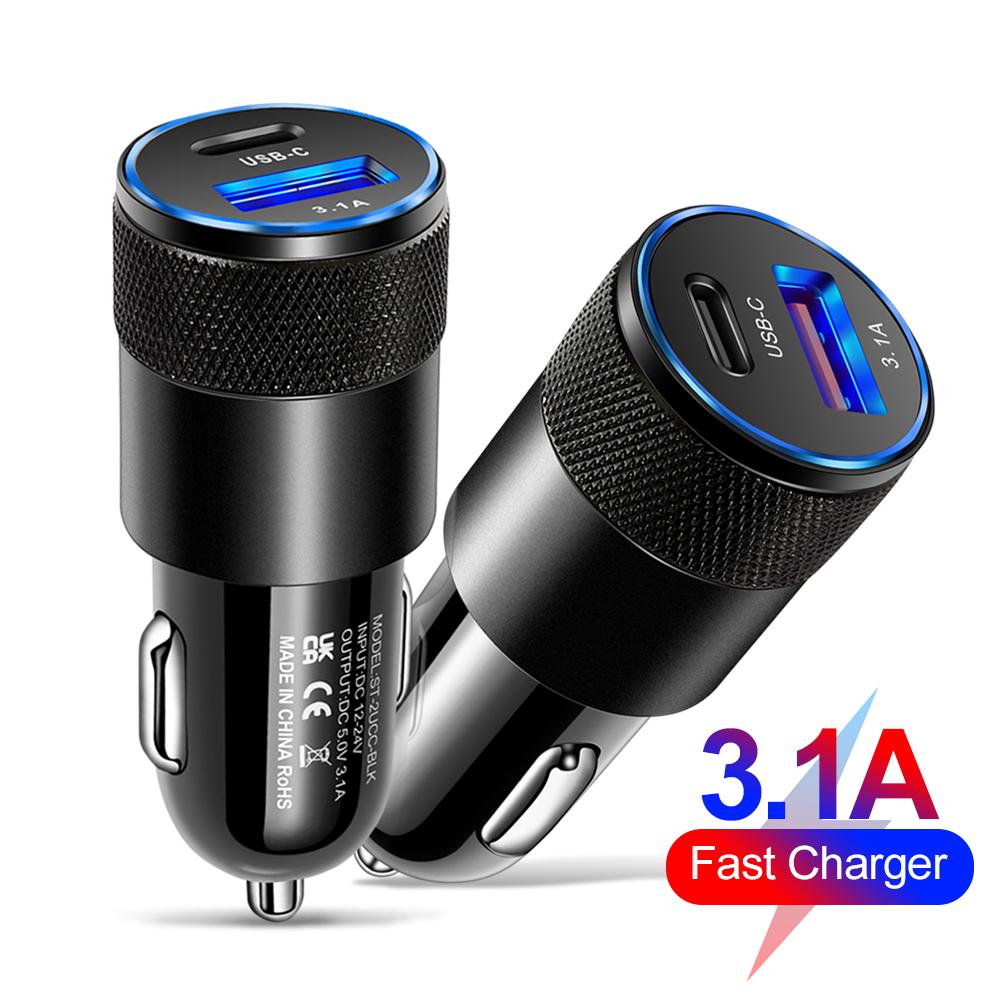 Двойное автомобильное зарядное устройство USB Pd Type C, адаптер для быстрой зарядки автомобильного телефона для Iphone 13 12 Xiaomi Huawei Samsung