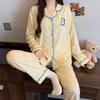 Simple puppy sweet spring ins striped shell hemming imitation cotton pajamas casual long-sleeved set