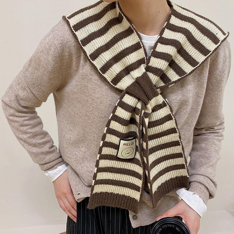 Korean Style Wool Knitted Warm Shawl Winter Blouse Shoulder Fake Collar Cloak Knitted Scarf Houndstooth Neck Scarf