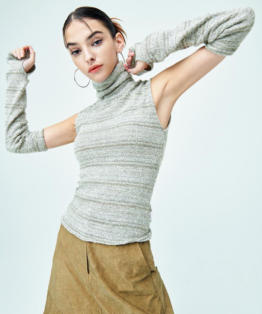 ATTENTIONROW FOR WOMEN Mixed Stripe Warmer High-Neck Knit (Gray)