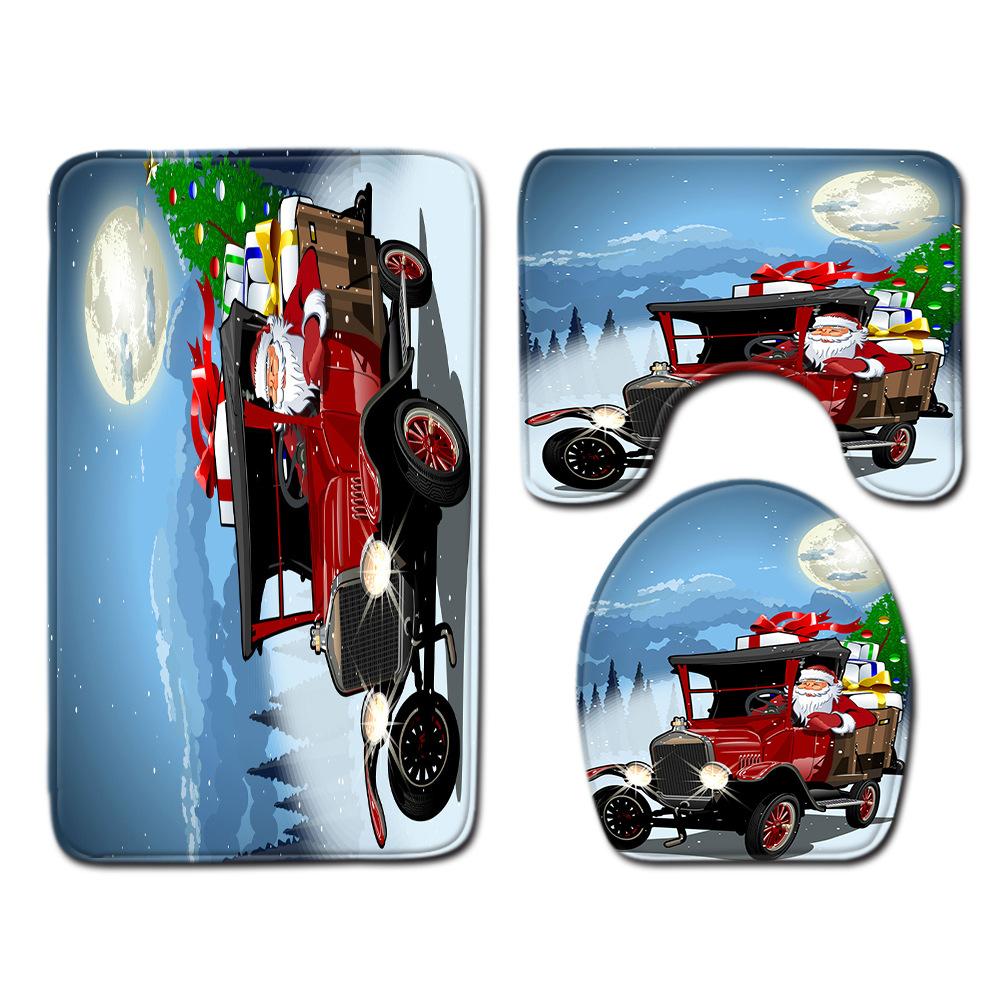 3D Цифровая печать Рождественская Водонепроницаемая Занавеска для душа Четыре предмета Коврик для ванной Нескользящий Коврик для двери Спальня Гостиная Коврик для пола Ковер