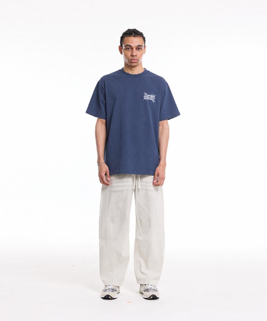 CREAM SODA LAB Crsdel Small Logo Garment Dyed Pigment Short Sleeve T-Shirt Steel Blue White
