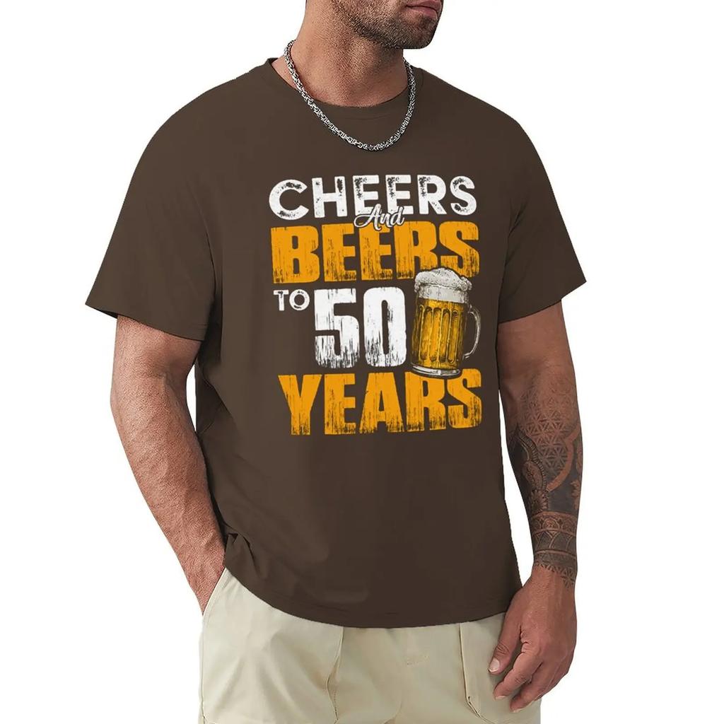 Футболка с надписью «Cheers And Beers To 50 Th Years Old» Футболка с надписью «50th Birthday» Любитель пива Смешные топы в стиле Харадзюку Модная классическая футболка