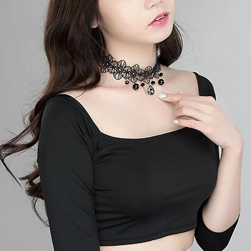 Горячая Распродажа Сексуальное Черное Кружево Цветок Капля Воды Стразы Подвеска Женская Девушка Популярные Торки Короткие Ожерелья Аксессуары