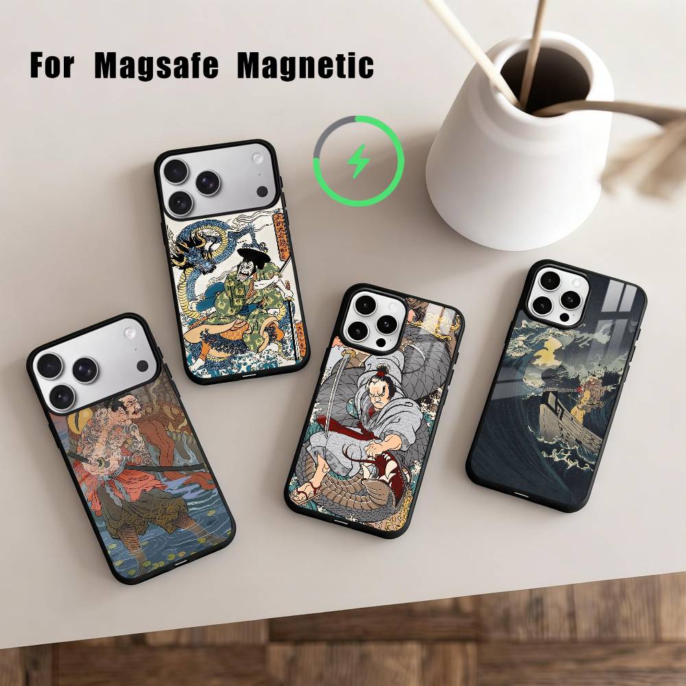 J-Japan Ukiyo-e S-Samurai Sea Phone Case For iPhone 17,16,15,14,13,12,Plus,Pro,Max for Magsafe Magnetic Wireless Charging