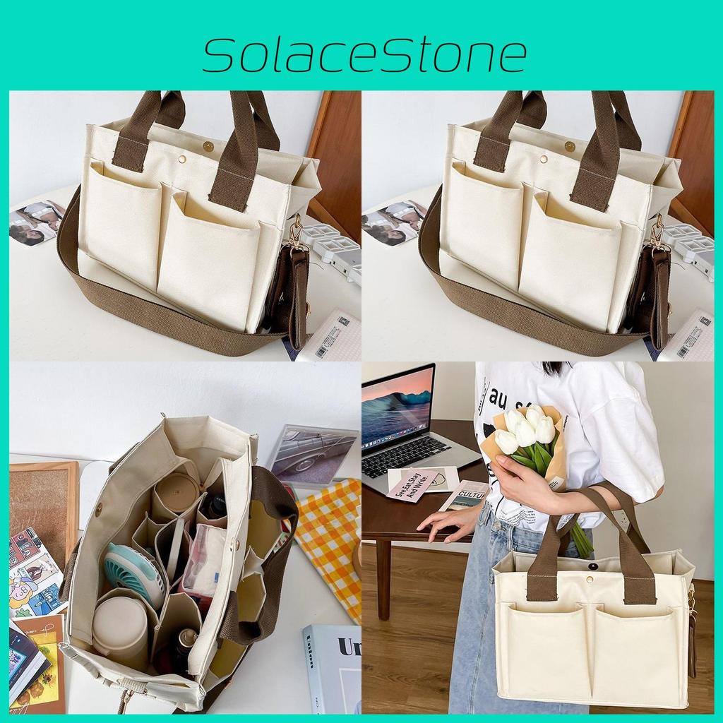 Stylish Canvas Tote Bag For Women In Cream Color With Multi Pocket Design For Everyday Use