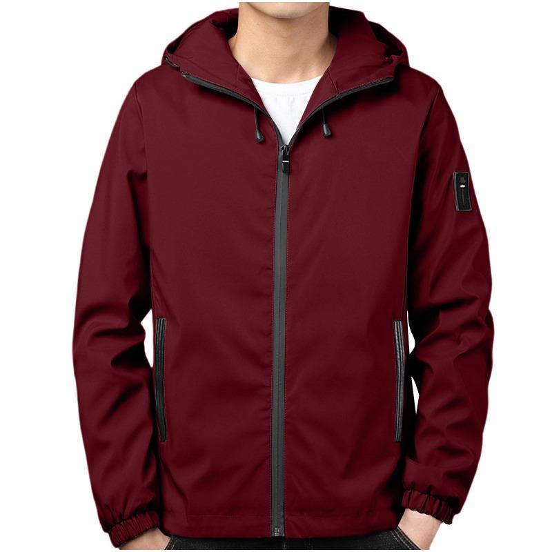 Men S Casual Hooded Jacket Long Sleeve Solid Color Multi Pocket