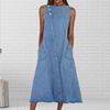 Женское летнее платье-миди из денима, однотонное, с круглым вырезом, без рукавов, с карманами