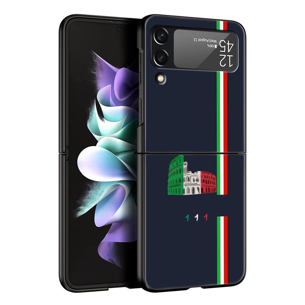 Чехол для телефона Samsung Galaxy Z Flip 3 4 5 6 7 Складной Черный Корпус Для Samsung Z Flip4 Flip5 ПК Жесткая Крышка Итальянский флаг