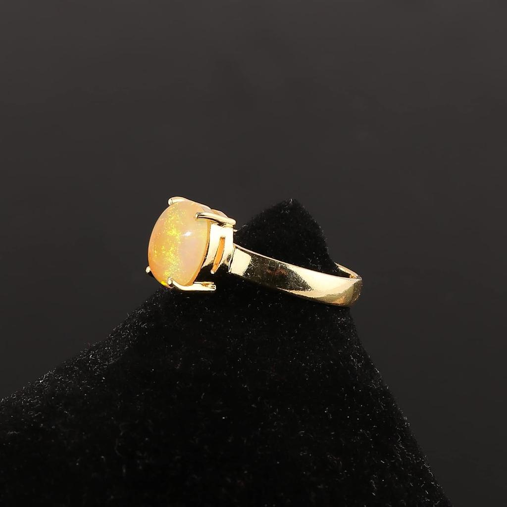 Кольцо из желтого золота с эфиопским опалом, дизайнерское кольцо ручной работы, кольцо с камнем по дате рождения, подарок для нее, серебро 925 пробы