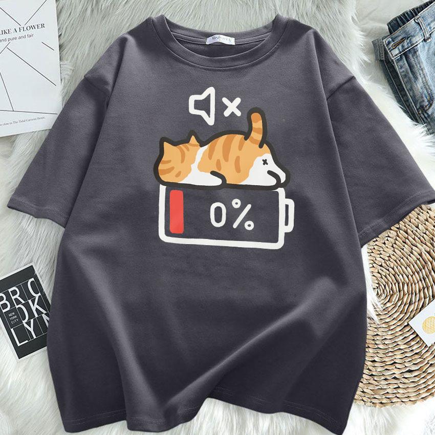 Retro Style Cat Printing Loose ShortSleeved TShirt Pregnant Unisex With Summer Round Neck Top