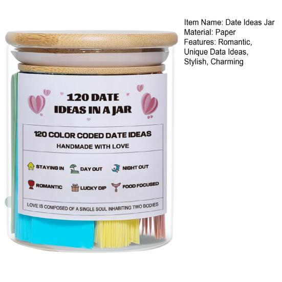 120 Date Ideas In A Jar Color Coded Date Jar Couples Date Night Game for Wedding Anniversary Bridal Shower Valentine's Day Gift