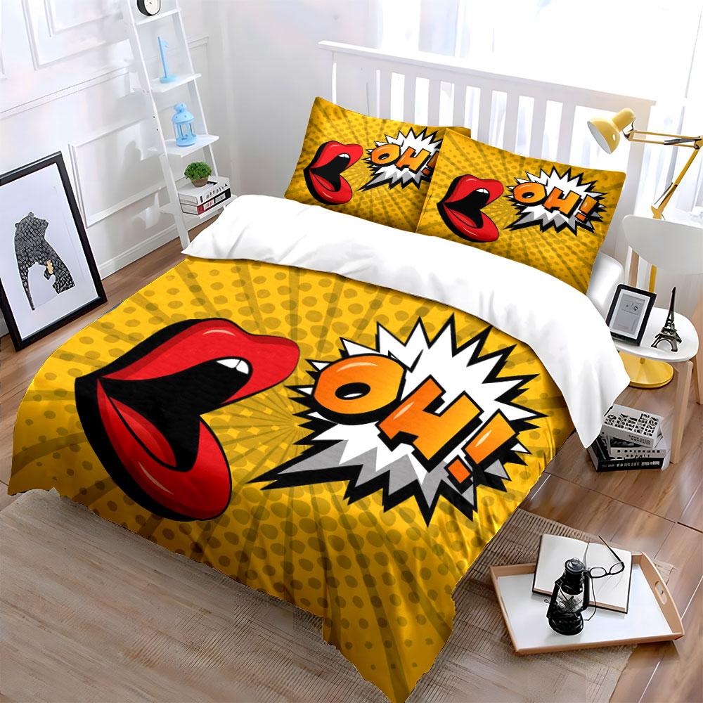 Pop art lips design. Bedding sets Duvet cover sets Duvet covers Pillowcases(1*Duvet Cover 2*Pillowcases without duvet insert)