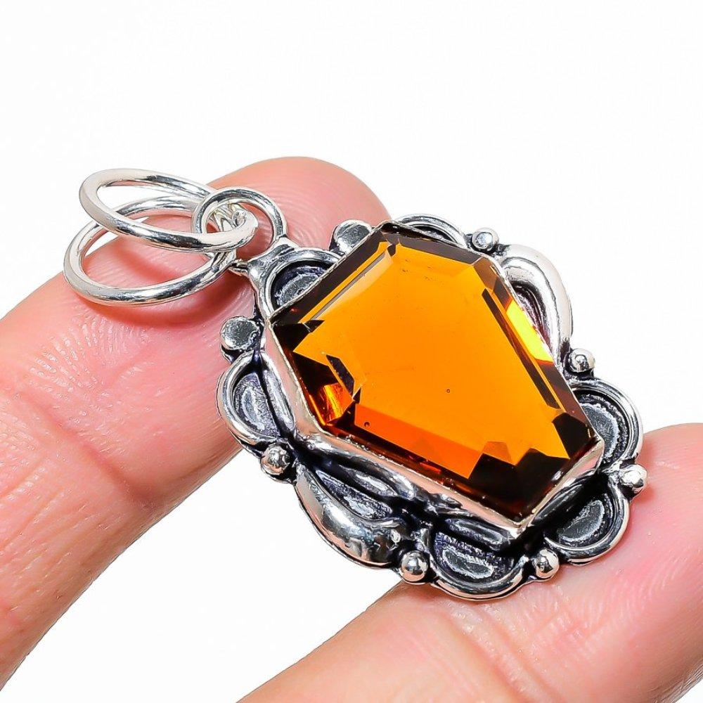 Natural Citrine Gemstone Handmade 925 Sterling Silver Gift Pendant 1.89" Q1C29