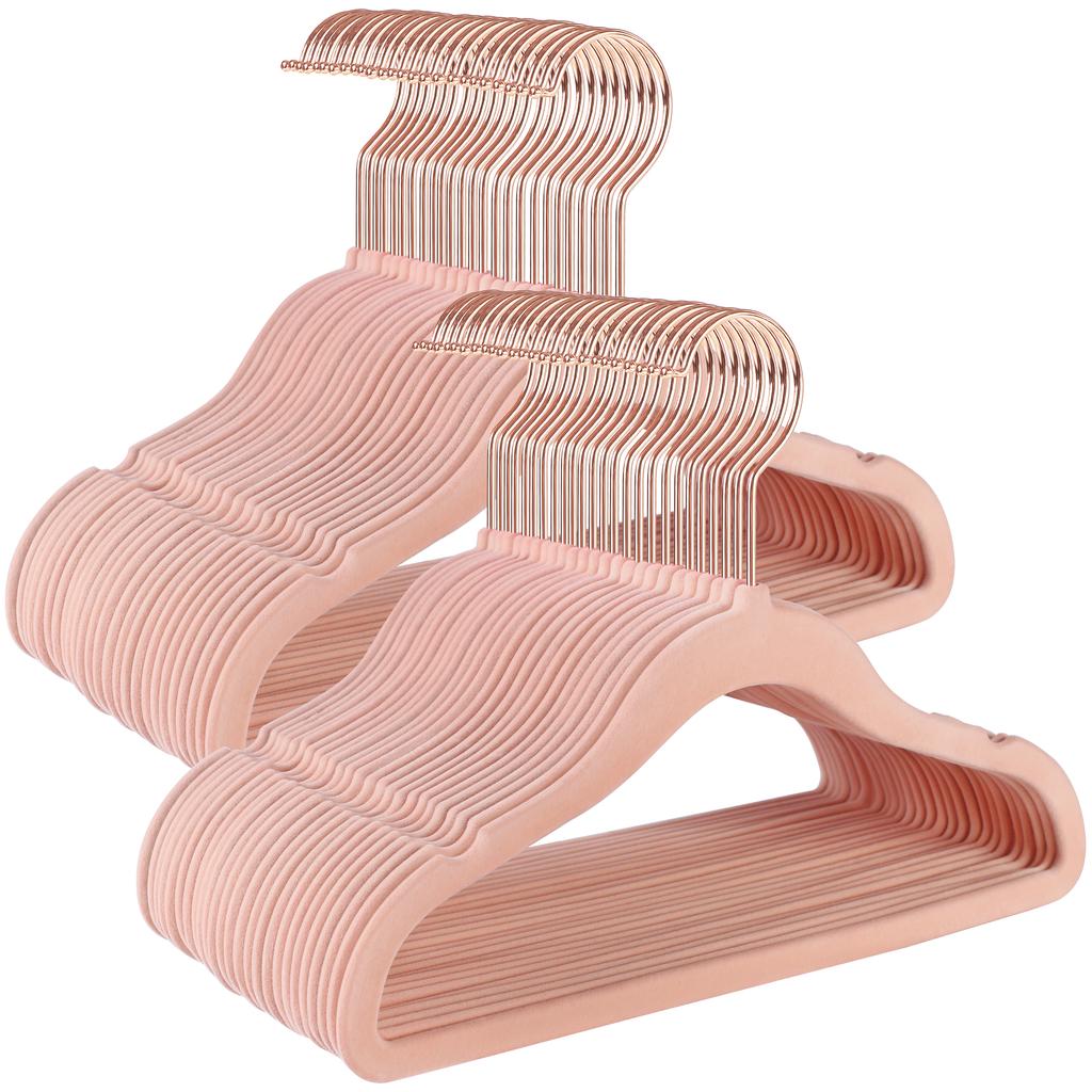 SONGMICS Детские вешалки 50 штук, Детские вешалки для шкафа, 11,8 x 8,1 дюйма, Розовое золото, Поворотные крючки 360°