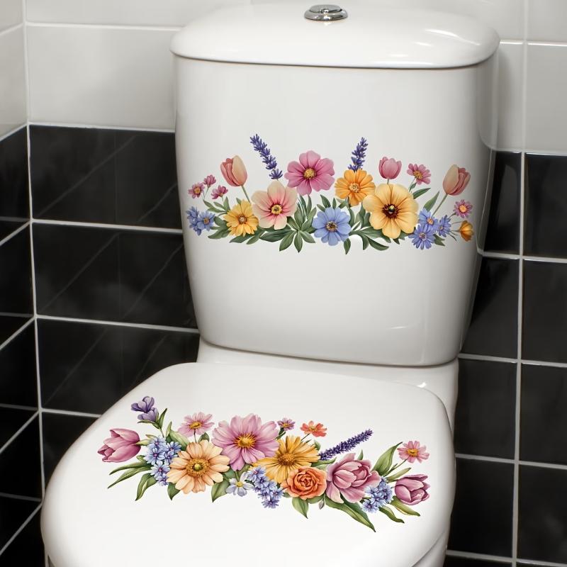 Floral Toilet Sticker Waterproof Moisture Proof Removable Bathroom Wall Toilet Lid Decal for Small Bathroom Upgrade