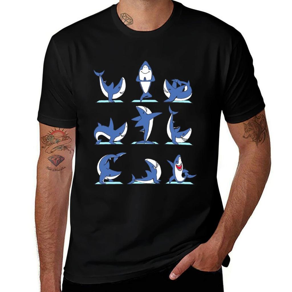 Shark Yoga poses T-Shirt Daily Work Short Sleeve Top