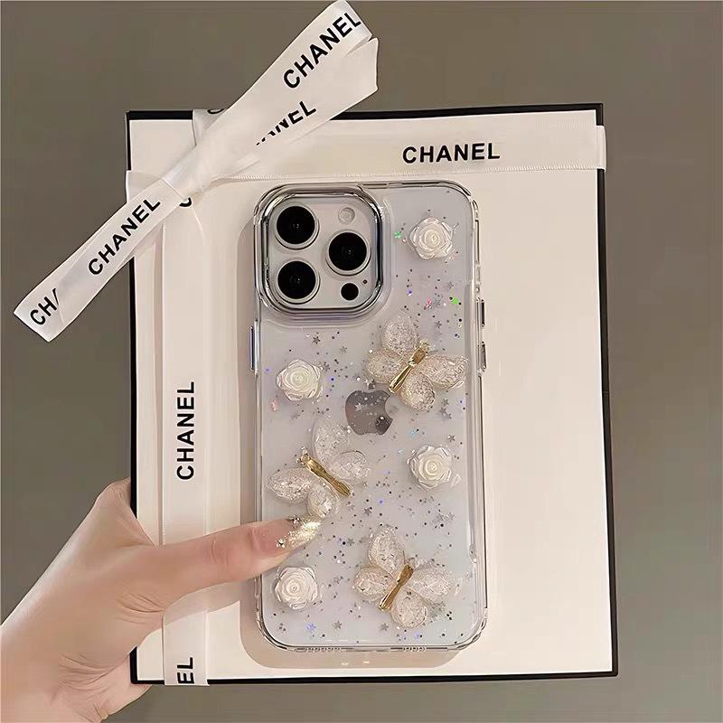Dropped Glitter Star Glitter Butterfly Phone Case for IPhone 17 Promax Flowers for Apple 15 Women 14