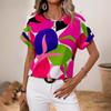 Women's Summer New Fashion Print Multicolour U Neck Women's Short Sleeve Top