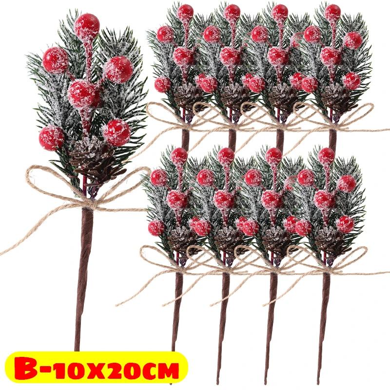 Wholesale Snowflake Pine Cone Berry Branch Christmas Artificial Red Berry Pine Needle DIY Wreath Fake Flowers Home Party Decor