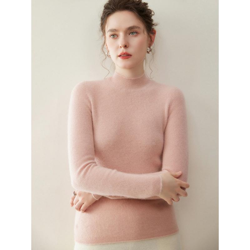 Light & Soft Pure Cashmere Women's Sweater – Half-High Neck, Seamless Knit, Slim Fit, Knitted Base Layer
