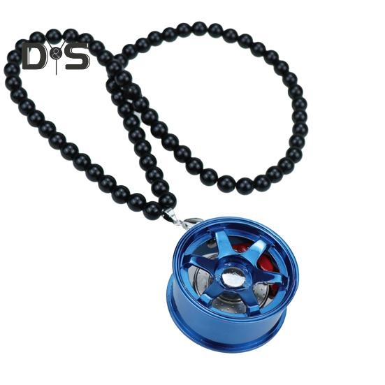 Alloy Racing Wheel Car Pendant Rearview Mirror Hanging Accessory Glossy Black Beads Silver Tag Auto Decoration Unique Design
