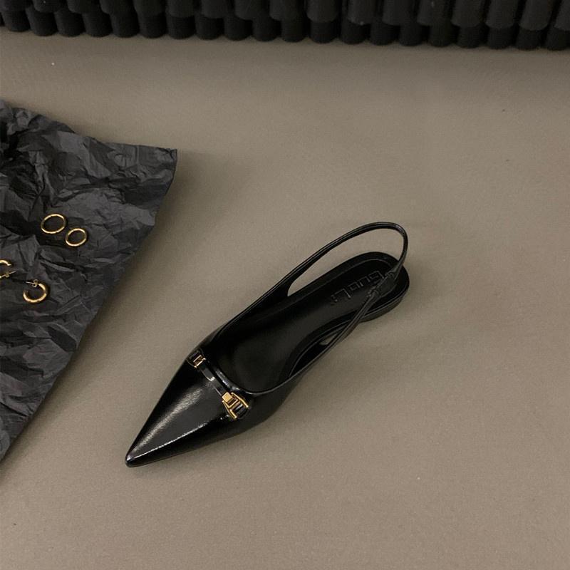 2025 новые летние французские сандалии на плоской подошве, нескользящие, черные, с закрытым носком, женские, универсальные, со стразами, с острым носком, темпераментные, одинарные туфли