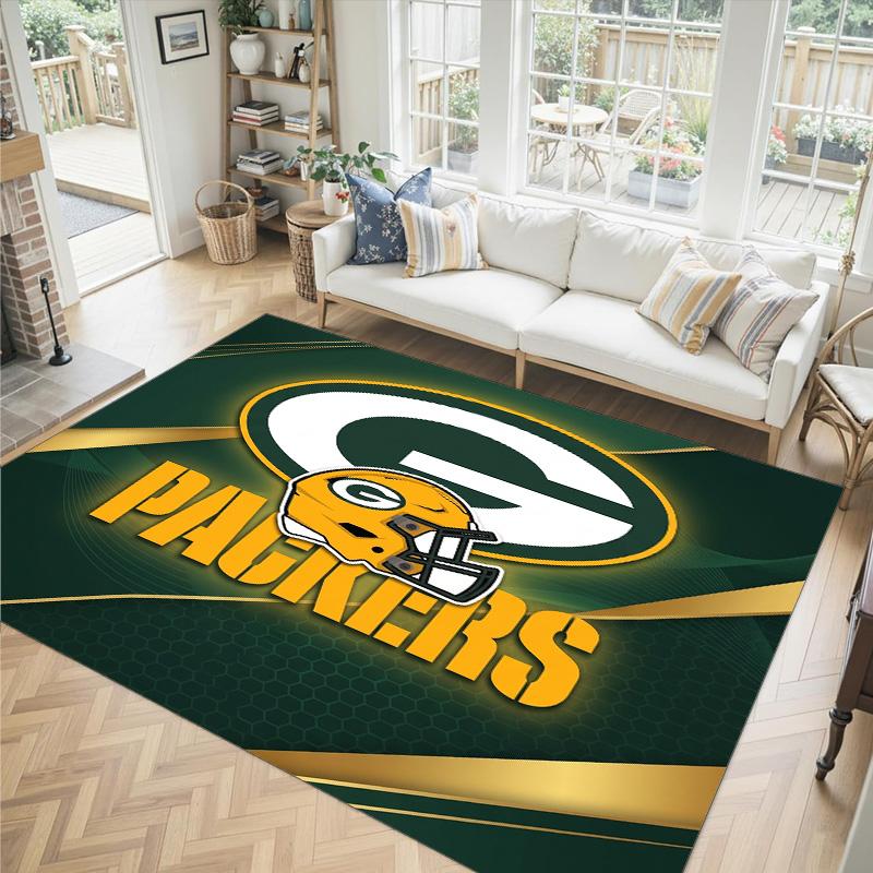 Green Bay Packers Design Crystal Velvet Carpet Cozy Non?Slip Printed Rug For Bedroom Living Room Entrance