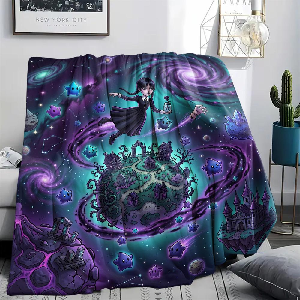 Wednesday Addams Print Flannel Blanket, Ultra Soft High Quality All Seasons Warm Throw, Home Decor Cozy Blanket, Perfect Christmas Gift