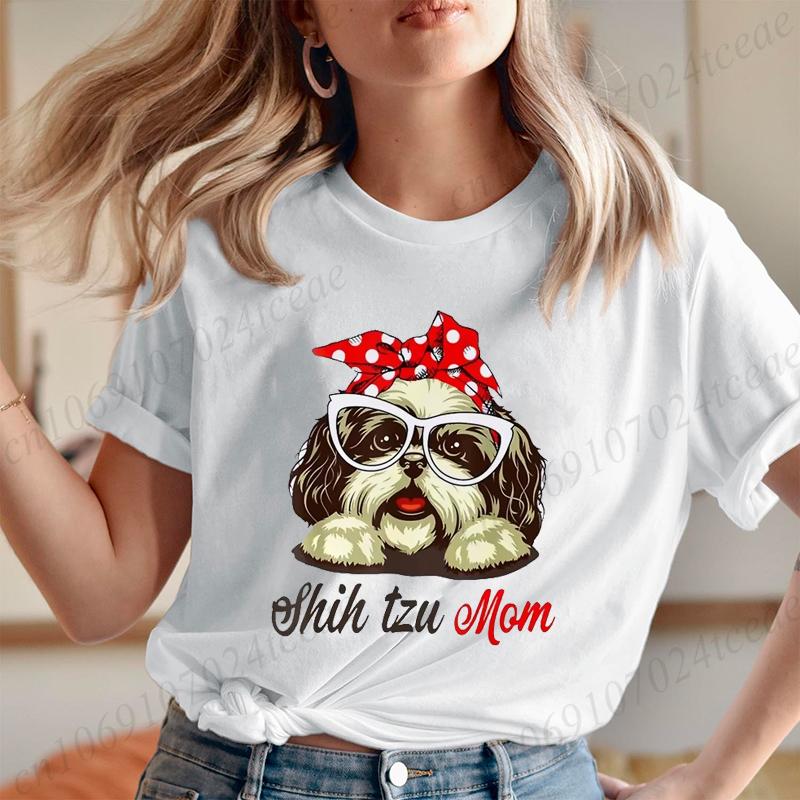 Shih Tzu Mom Anime Kawaii T-shirt Women Harajuku Summer Tops Cartoon Shih Tzu Graphic Tees Fashion Unisex Korean Style T Shirt